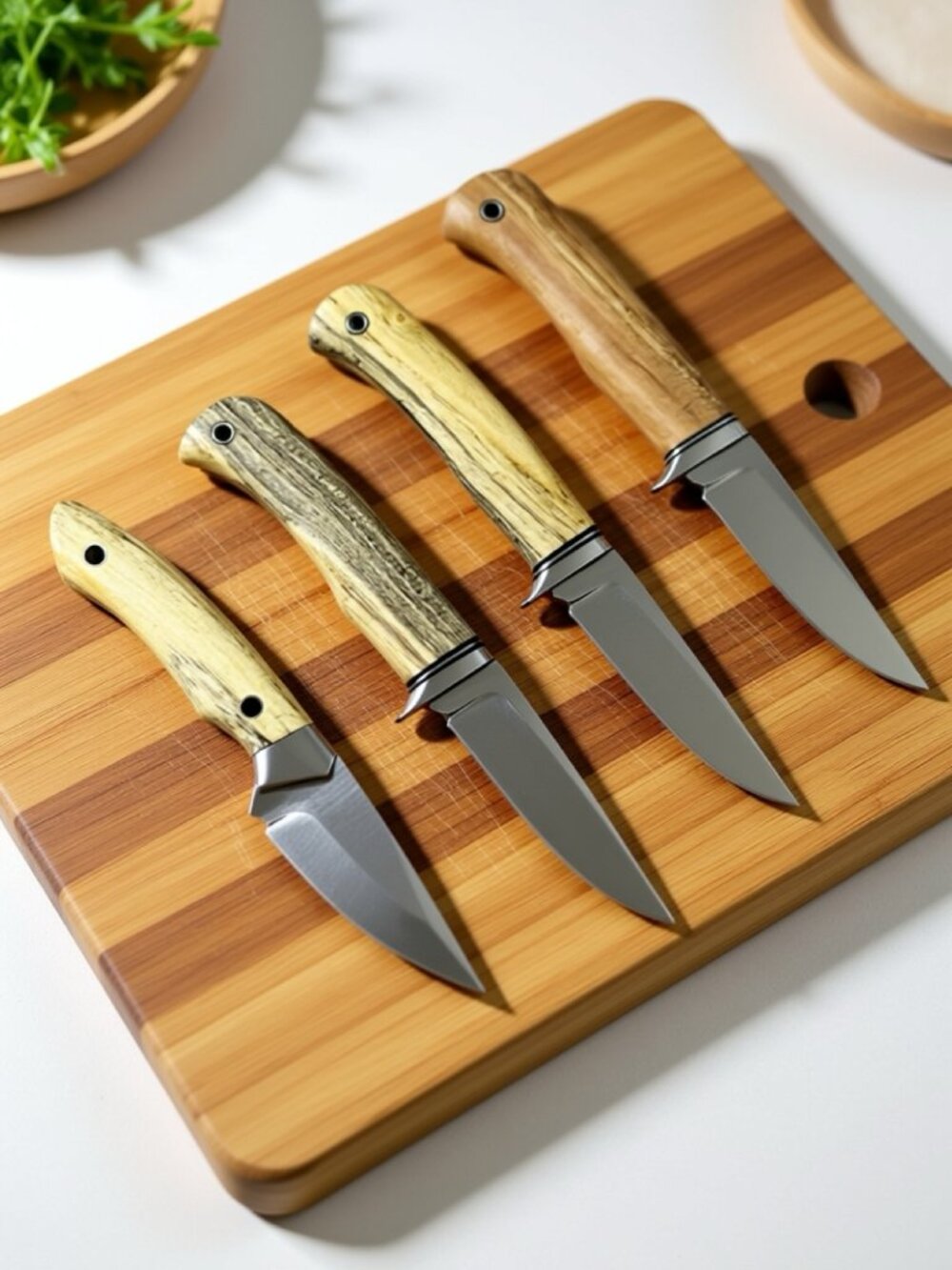 Handmade 4pc Knife Set Wood Handle Steel Blade Compact Artisan Style